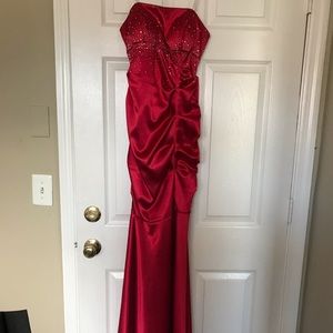 Red strapless prom dress